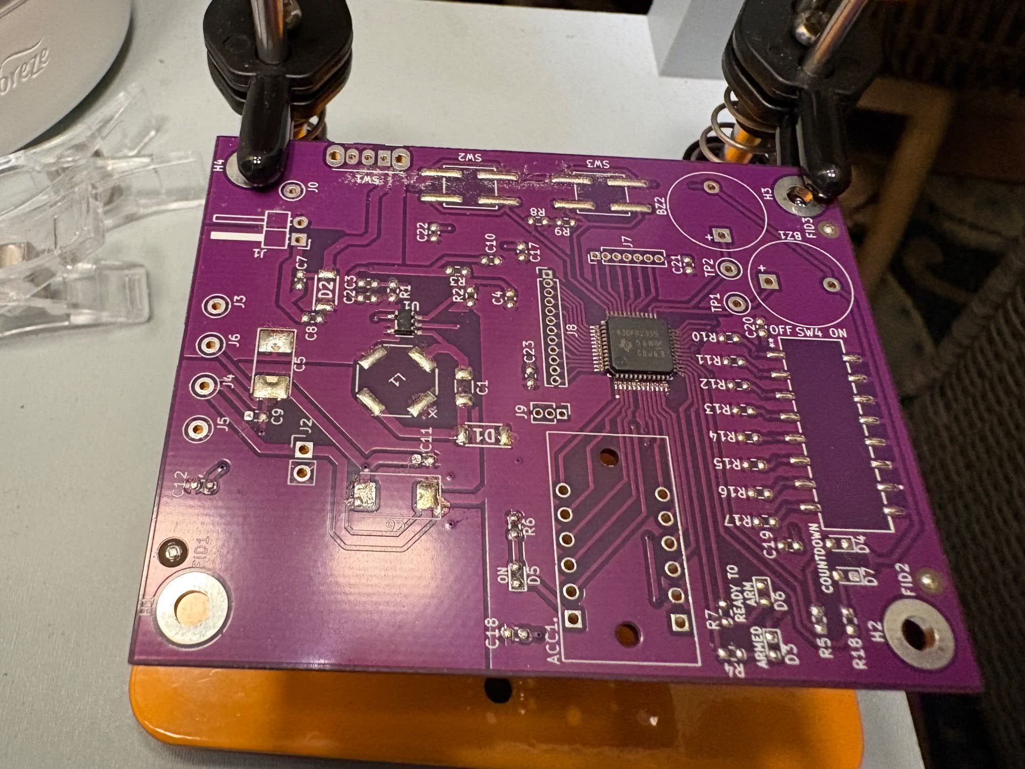 Component side of the Alarm Board group project PCB