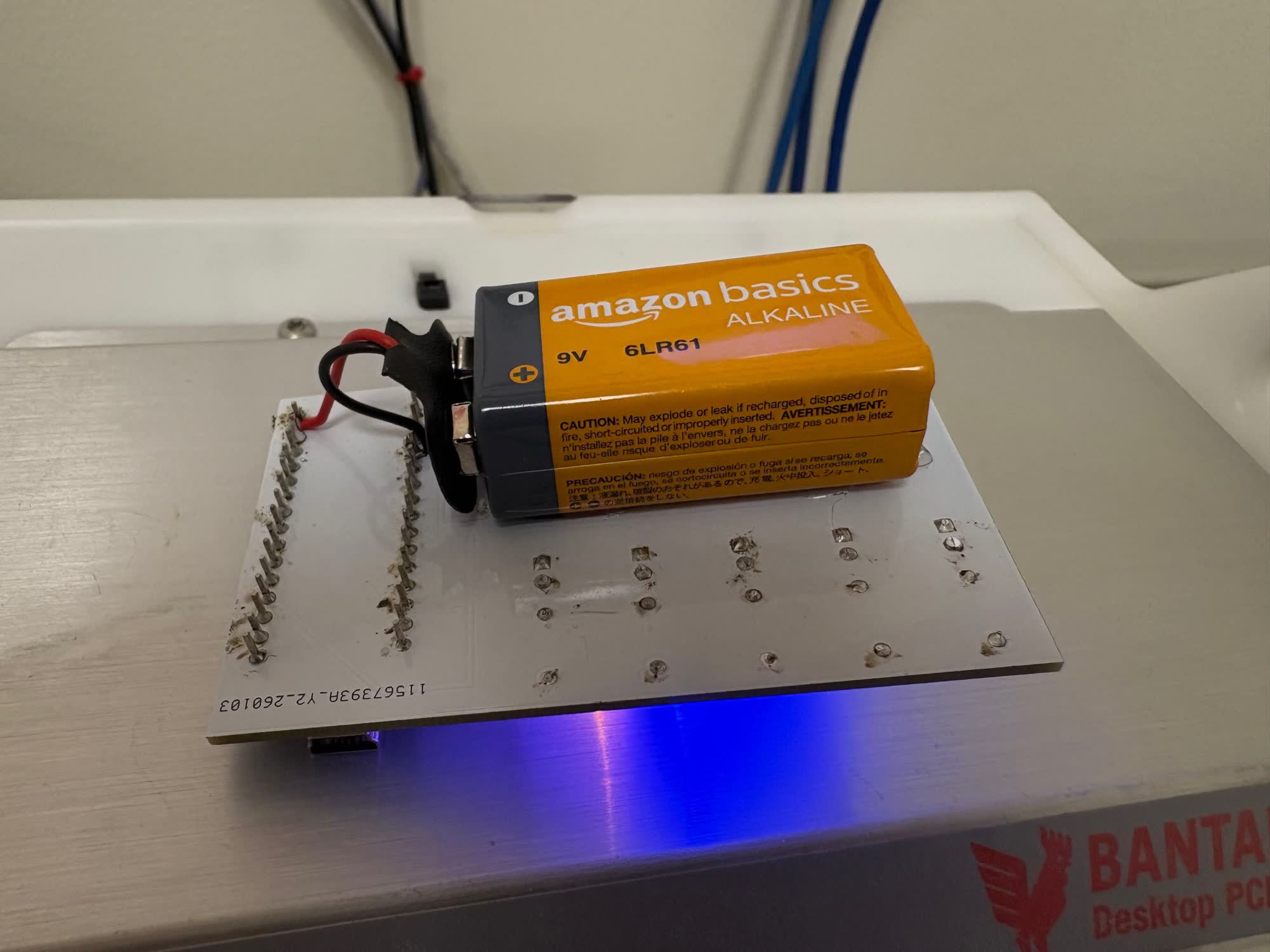 Back side and battery connection of the Psuedotactile Feedback Board
